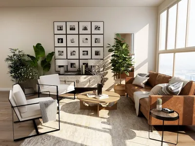 Open-plan kitchen with white cabinets and brushed brass fixtures in staged Oslo apartment — MT Home